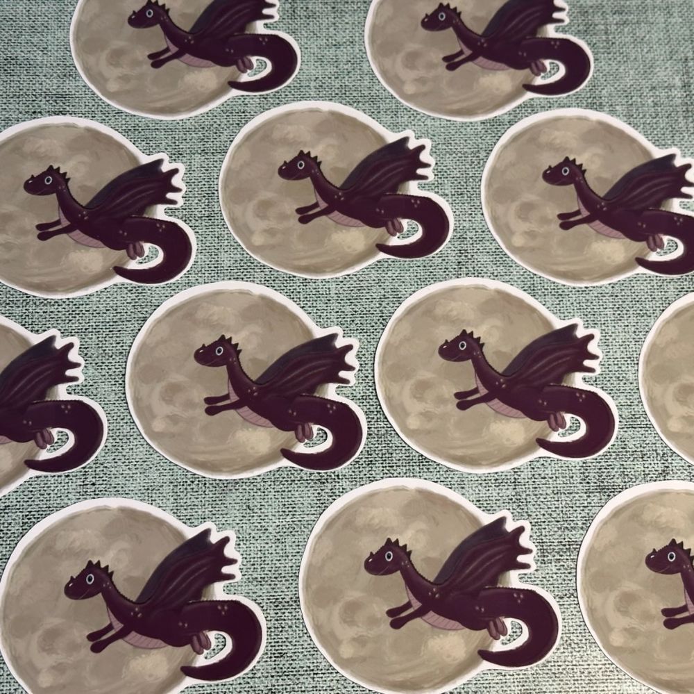 Dragon and Moon Waterproof Vinyl Sticker