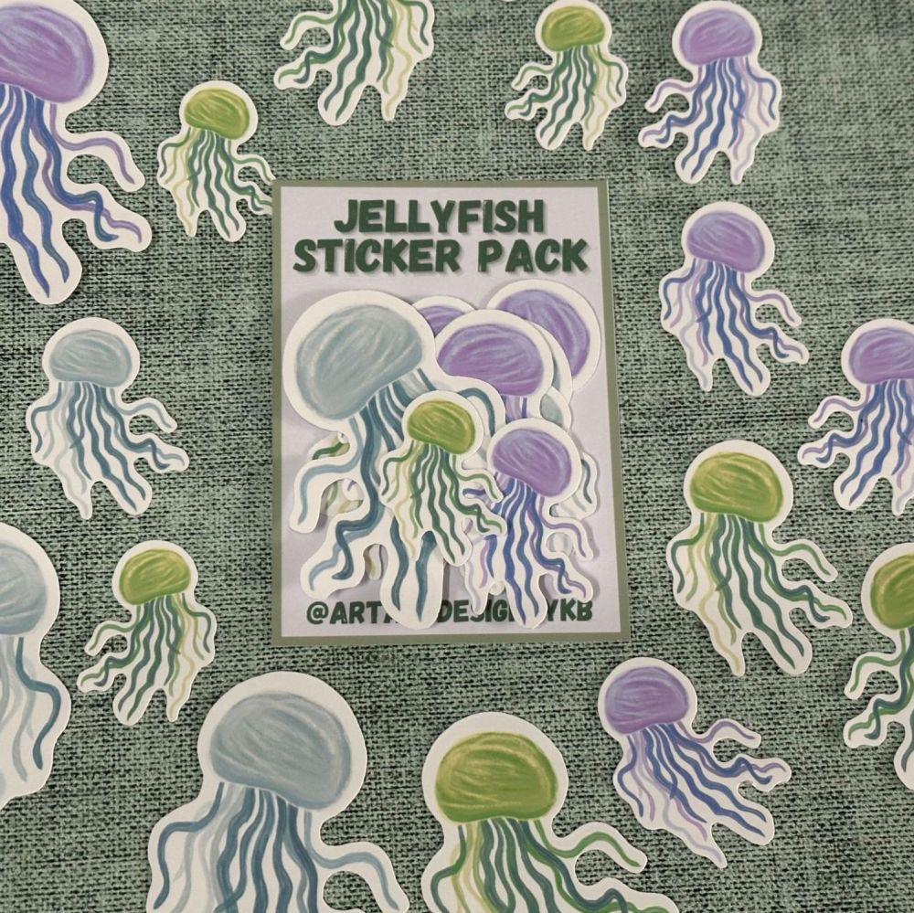 Jellyfish Sticker Pack | 20 assorted sizes and colours of jellyfish die cut stickers