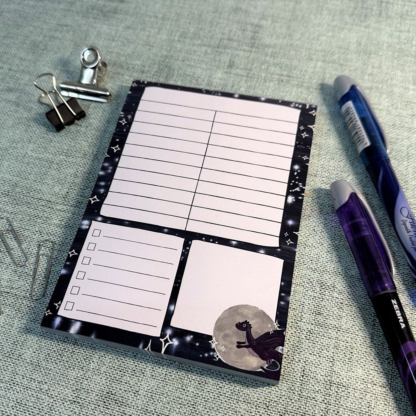 Purple Dragon & Midnight Moon A6 Notepad | Desktop notepad for dragon fans