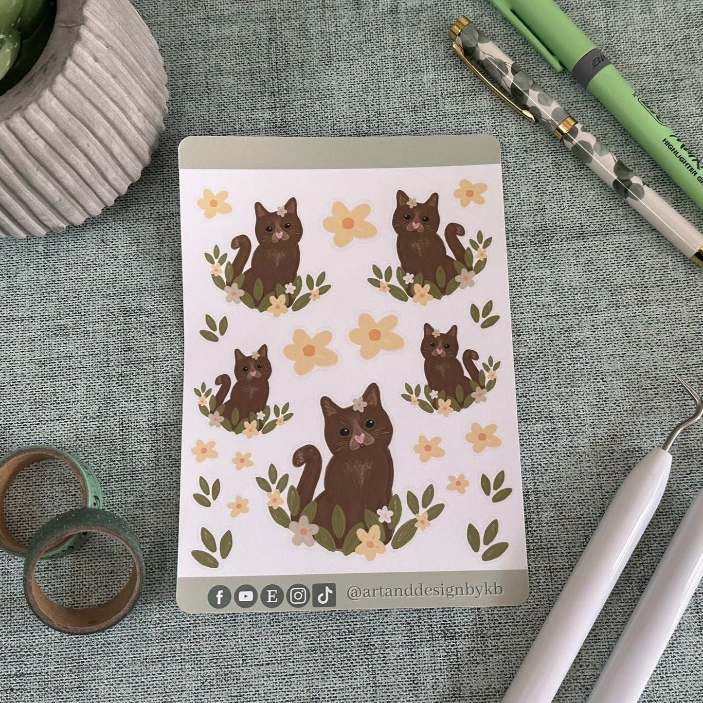 Brown Cat Sticker Sheet | Planner Stickers with a cat theme