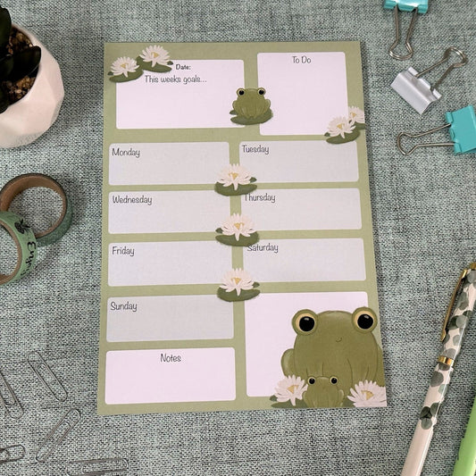 Froggo A5 Weekly Planner Pad | 50 Tear of weekly plan pages, a handy desktop notepad for frog fans