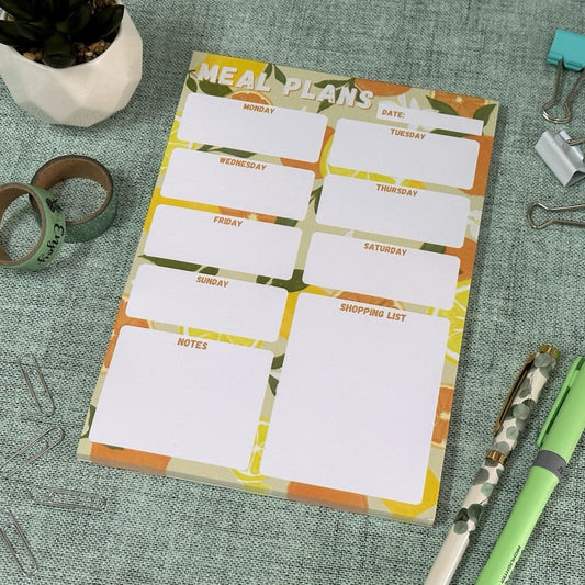 Meal Planner A5 Notepad with an oranges and lemons theme | 50 Tear off meal plan sheets