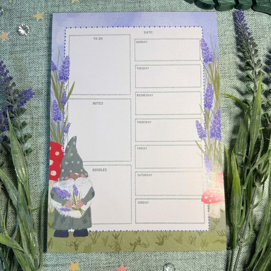 Garden Gonk A5 Weekly Planner Pad | 50 Tear of weekly plan pages, a handy desktop notepad for Gonk fans