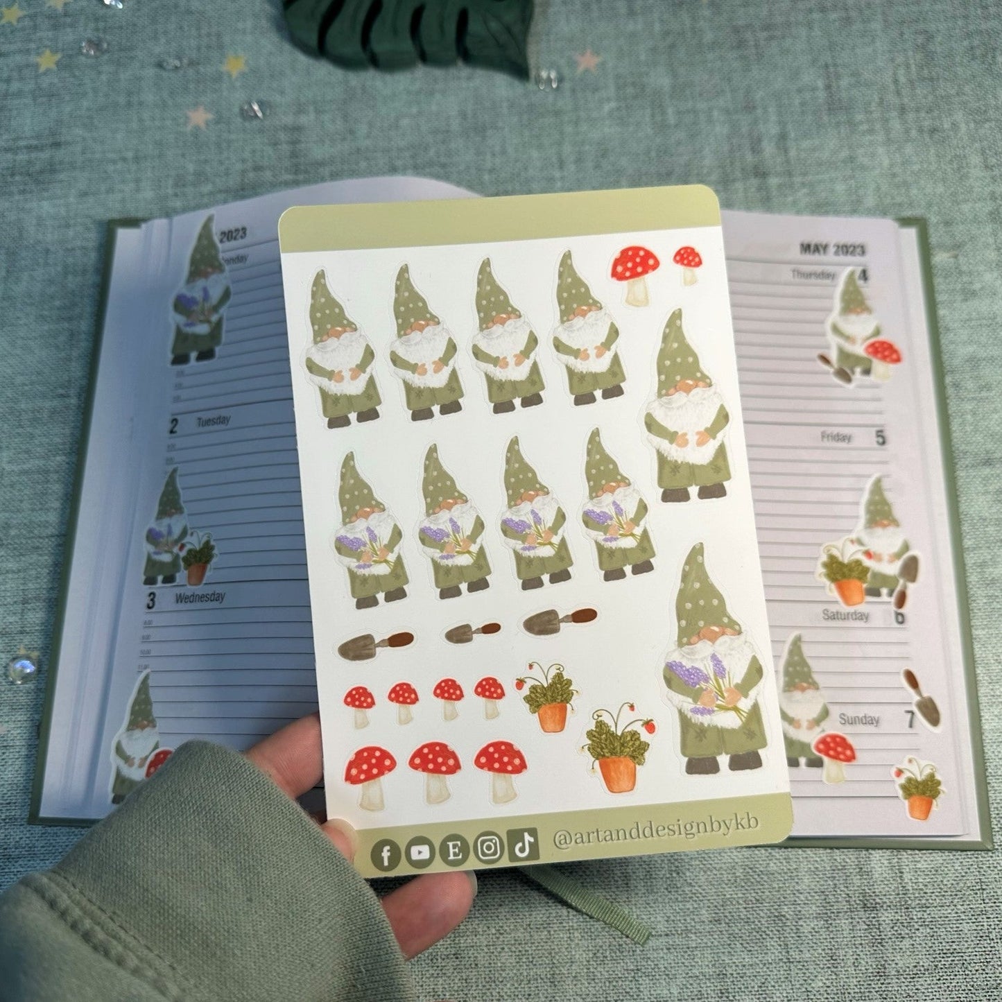 Sage the Garden Gonk Sticker Sheet | Planner stickers with a gonk theme