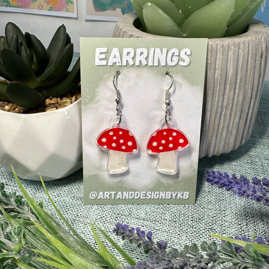 Toadstool / Mushroom Acrylic Charm Earrings