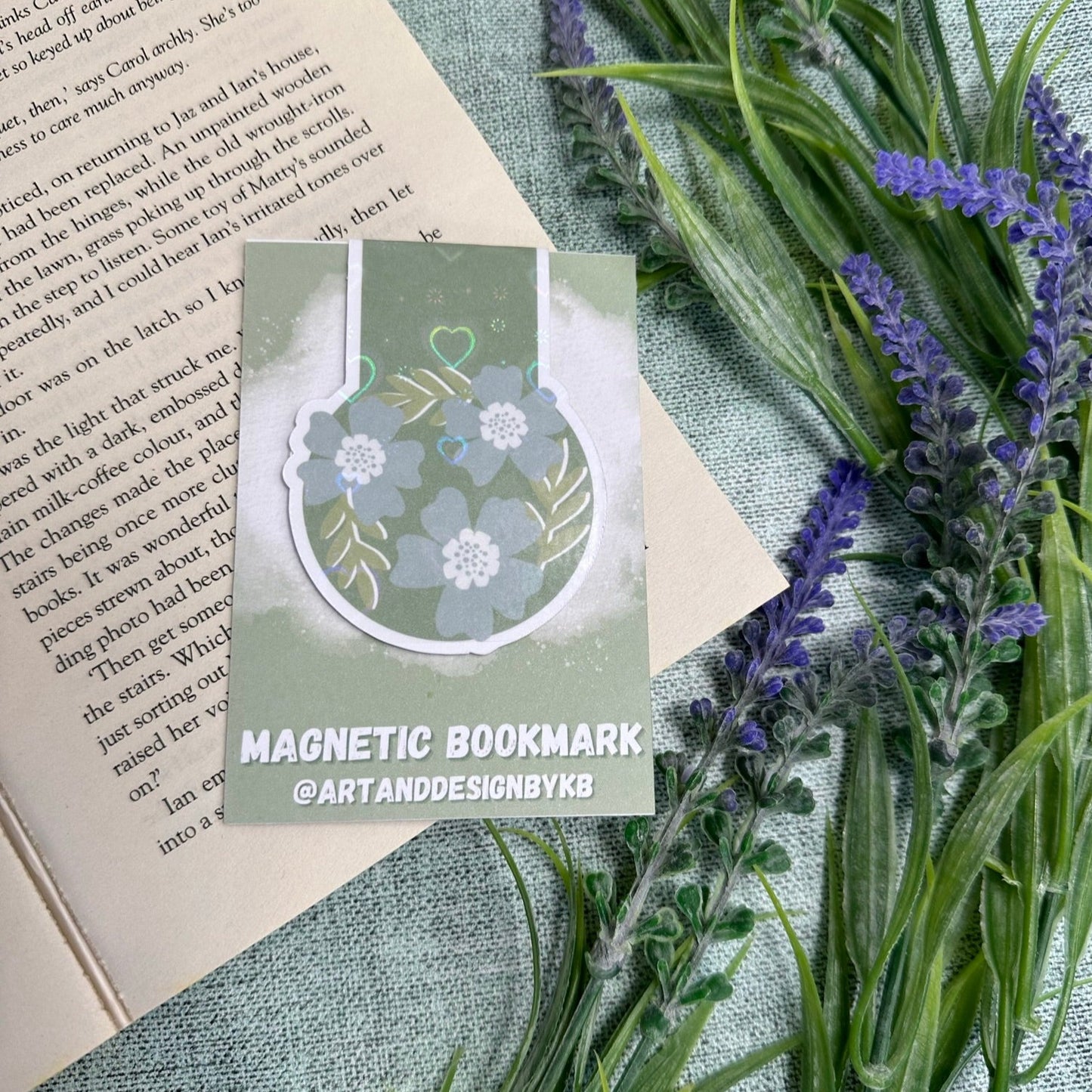 Pastel Blue Floral Magnetic Bookmark