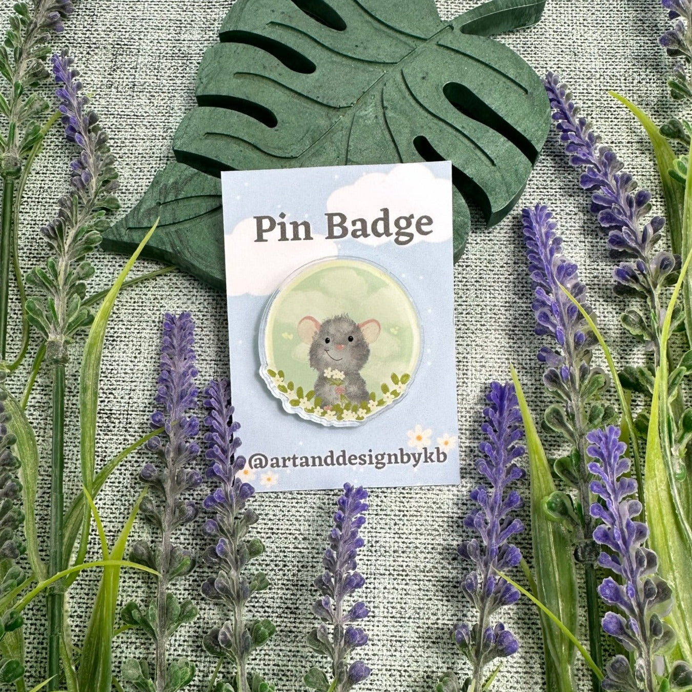 Mouse in a meadow Acrylic Pin Badge