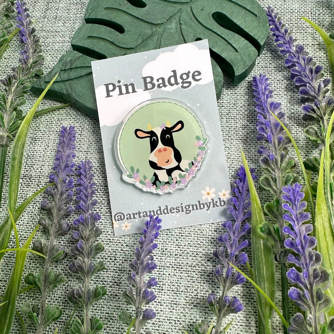 Cow in a meadow Acrylic Pin Badge