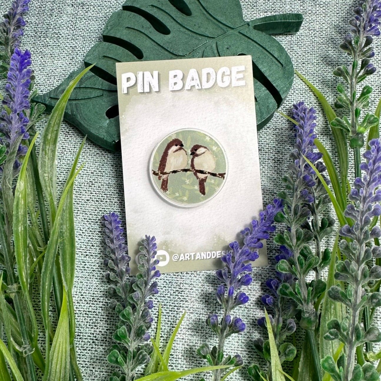 Brown Birds & Blooms Pin Badge