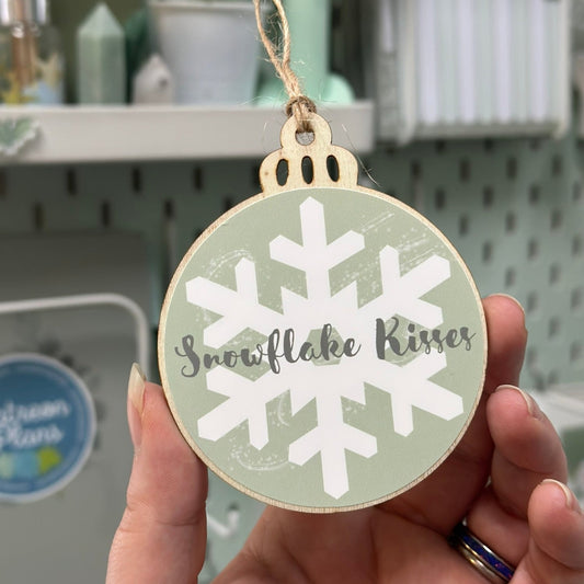 Snowflake Kisses Wooden Bauble Christmas Decoration