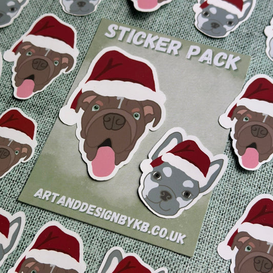 Festive English Bulldog & French Bulldog Sticker Pack - Rolo & Storm at Christmas Sticker Pack