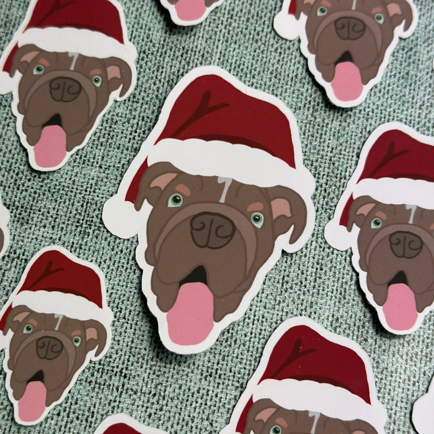 Festive English Bulldog Sticker - Festive Rolo the dog