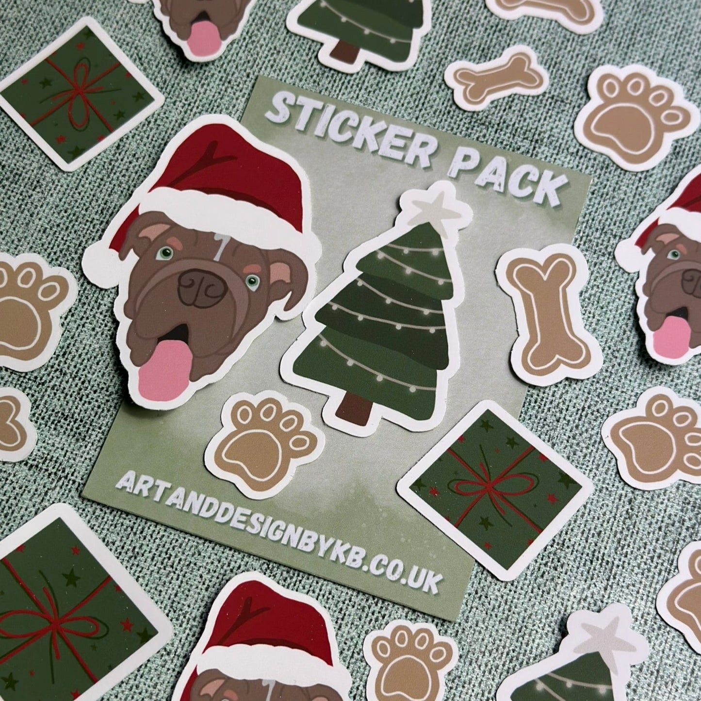 Festive English Bulldog Sticker Pack - Rolo dog Christmas Sticker Pack