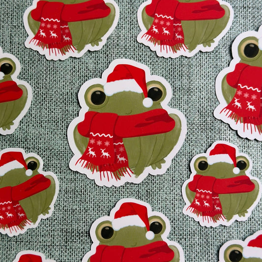 Festive Froggo the Frog Waterproof Vinyl Sticker