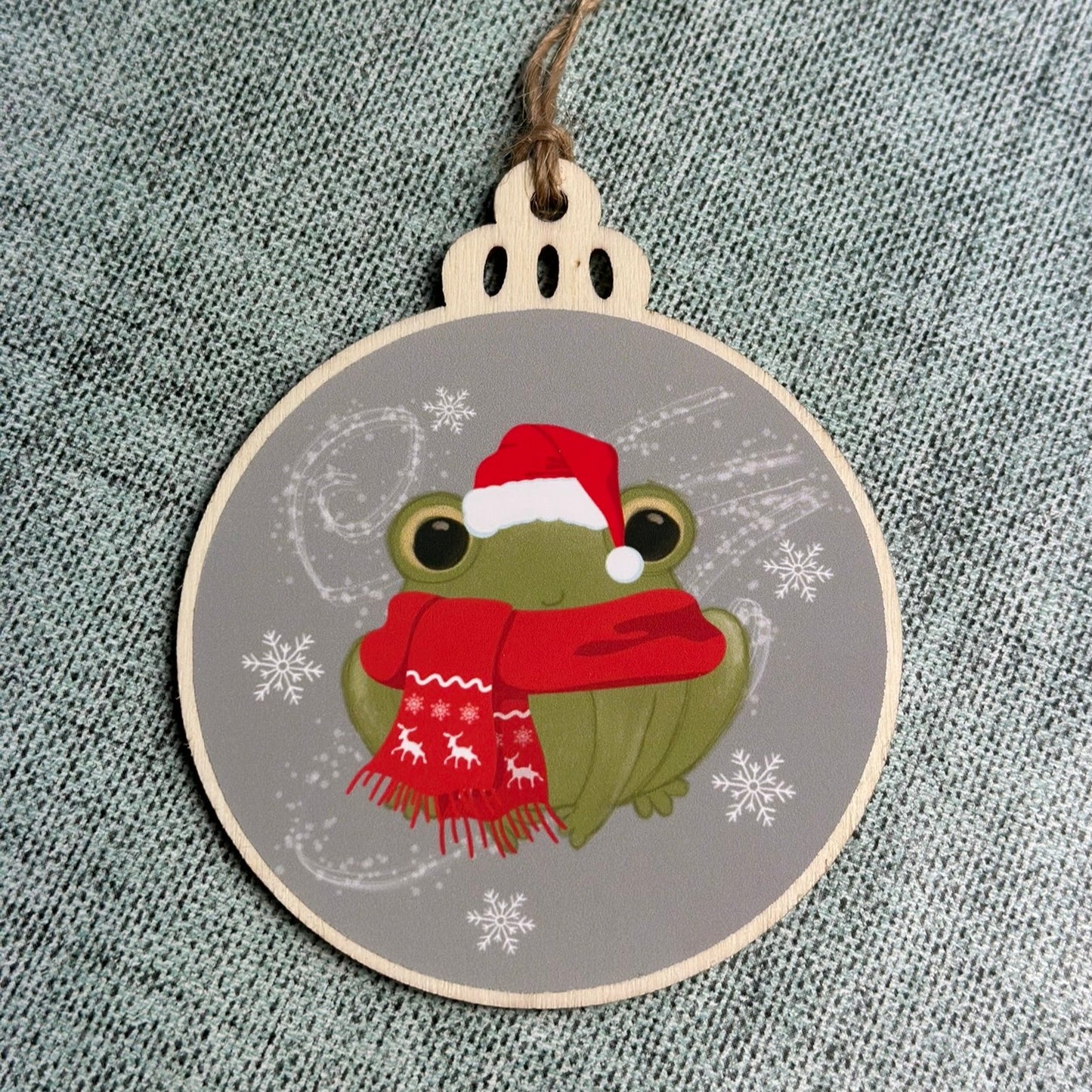 Festive Froggo Wooden Bauble Christmas Decoration