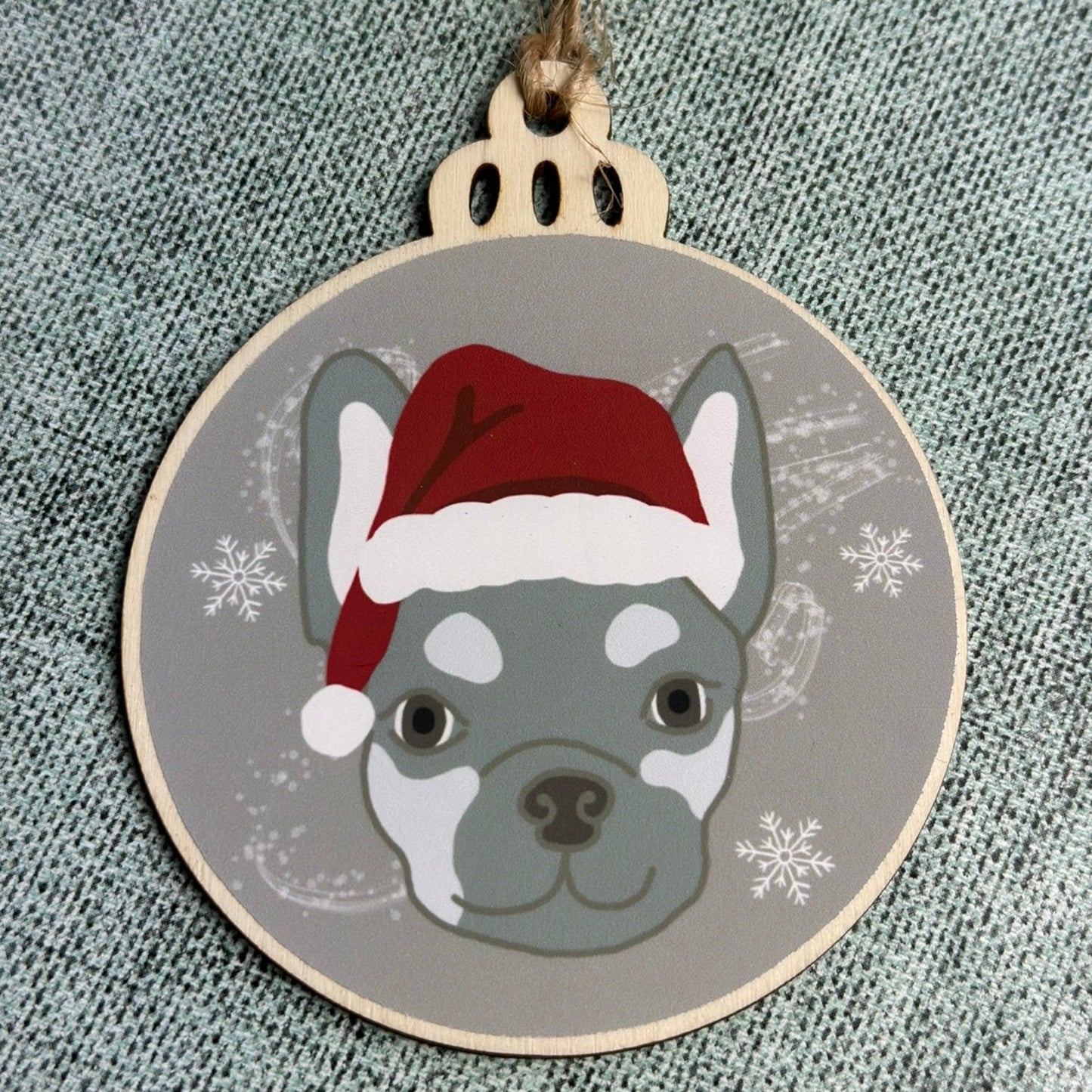 French Bulldog wooden bauble Christmas decoration