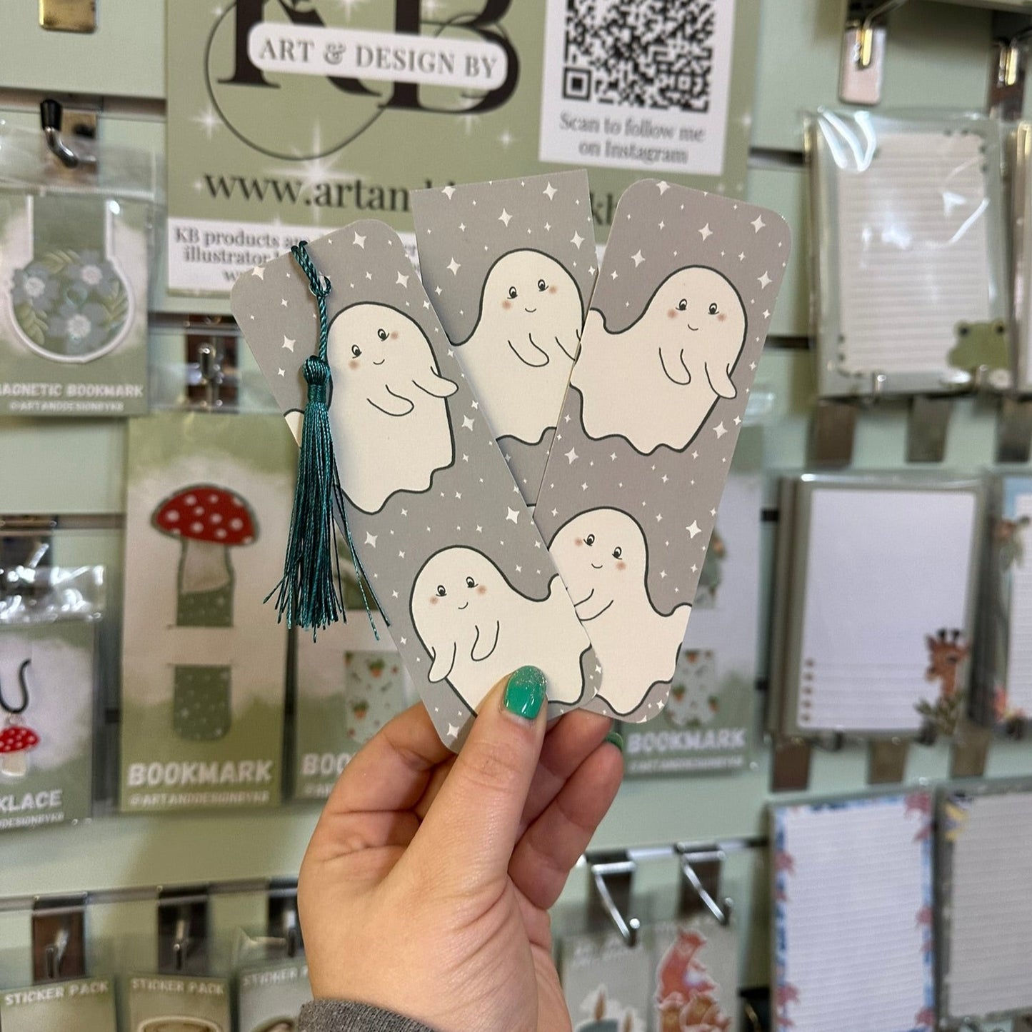 Cosy Ghost double sided bookmark