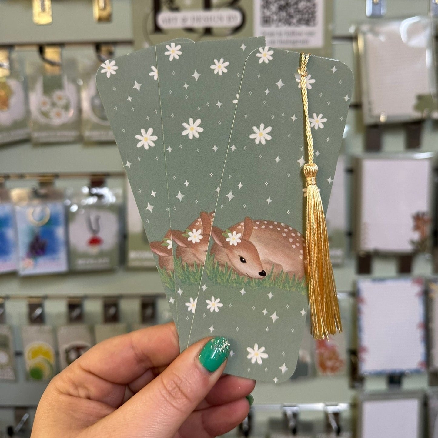 Cosy deer / fawn double sided bookmark