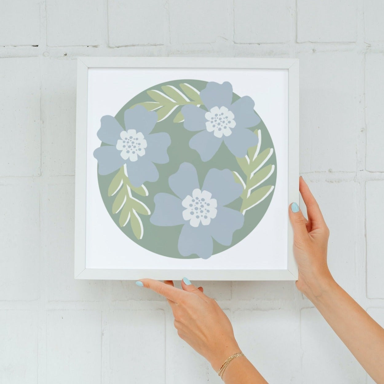 Pastel blue & green simplistic florals Art Print