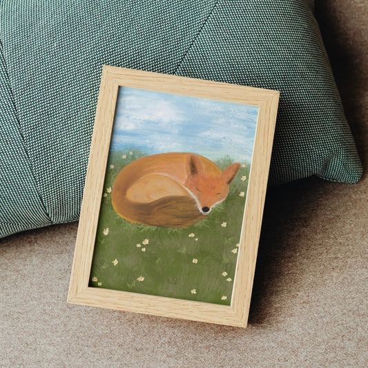 Fox sleeping in a meadow - Art Print or Postcard