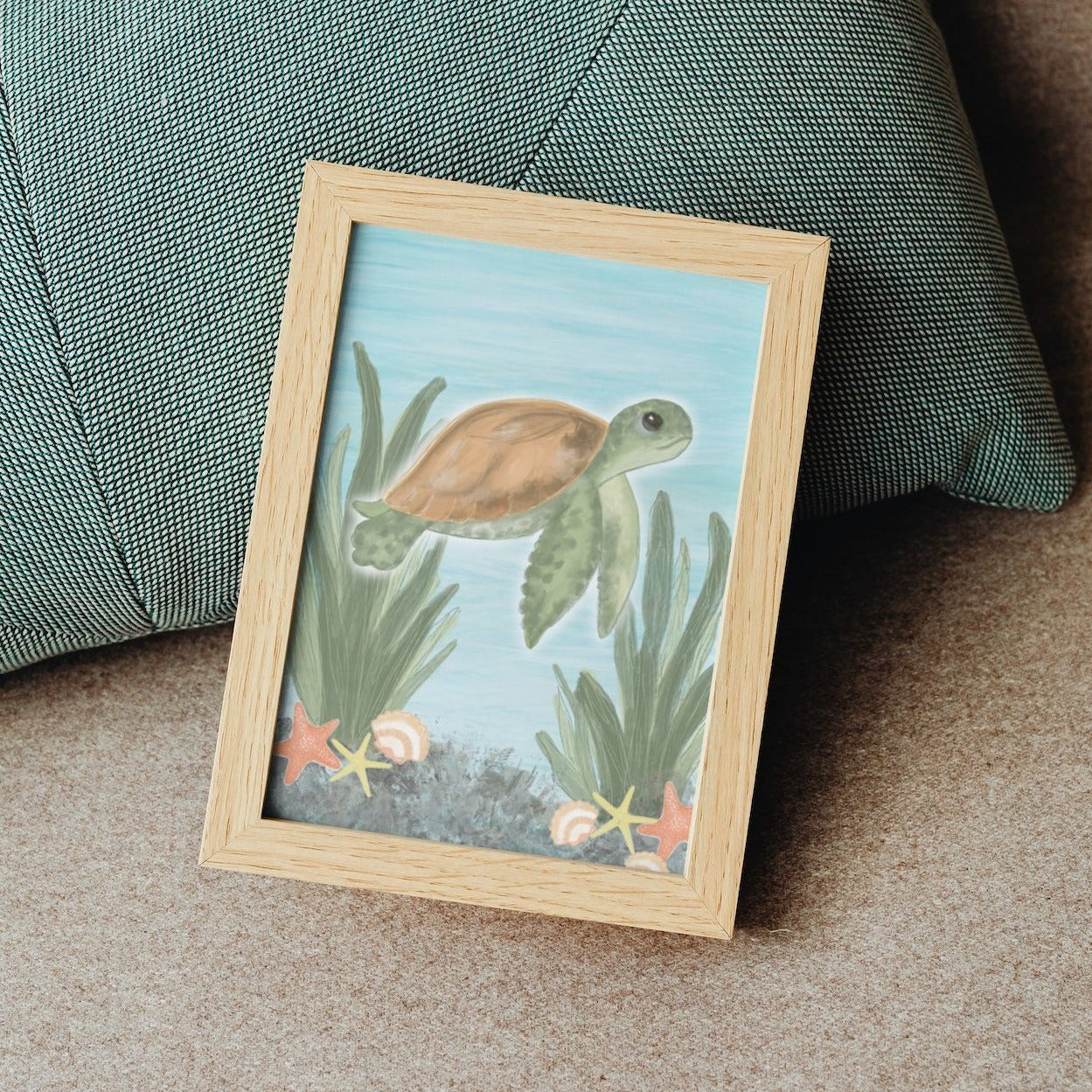 Turtle happy in the sea - Art Print or Postcard