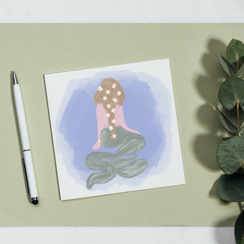 Mermaid with flowers in her hair Greetings Card