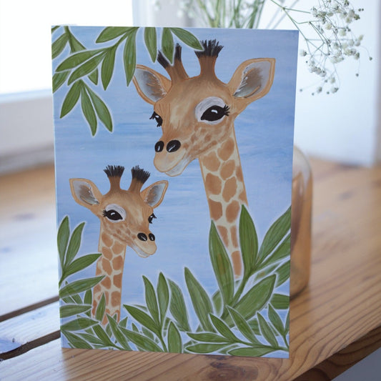 Giraffe mum and baby Greetings Card