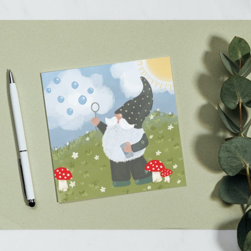 Garden Gonk blowing bubbles Greetings Card
