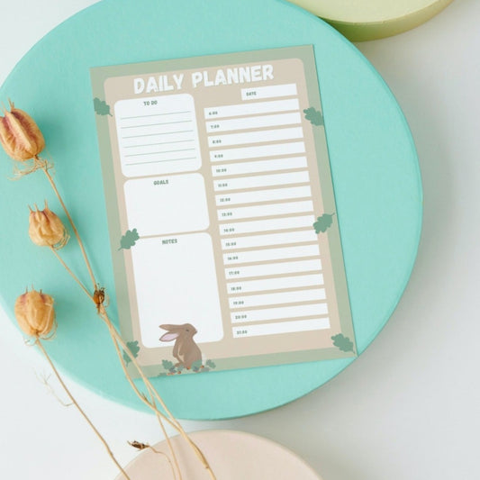 A5 Daily Planner Pad in soothing calm colours with a cute bunny illustration