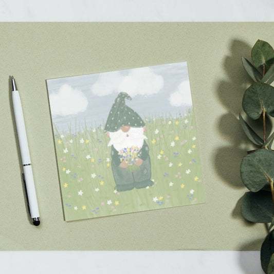 Gnome with flowers Greetings Card