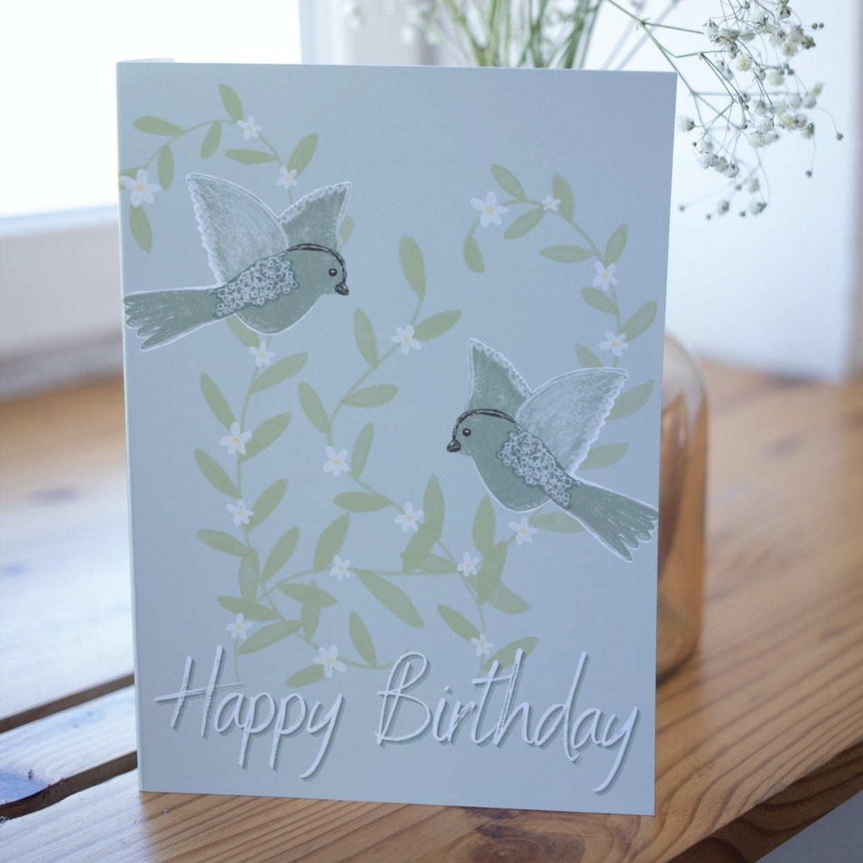Patchwork Birds Happy Birthday Greetings Card