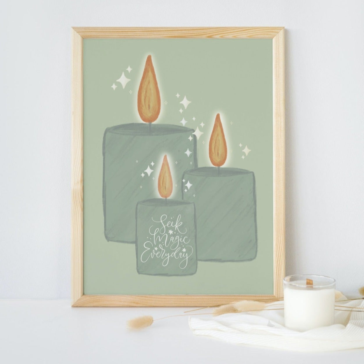 Cosy Candles Art Print with your choice of magical quote